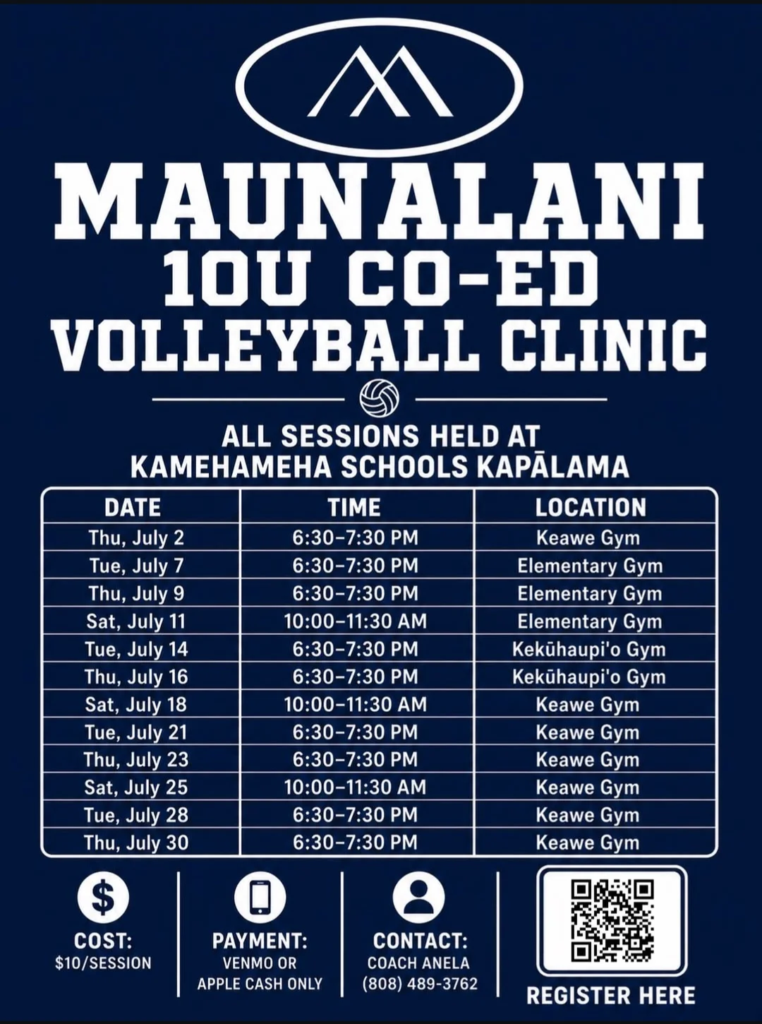 Maunalani 10U Co-Ed Volleyball Clinic